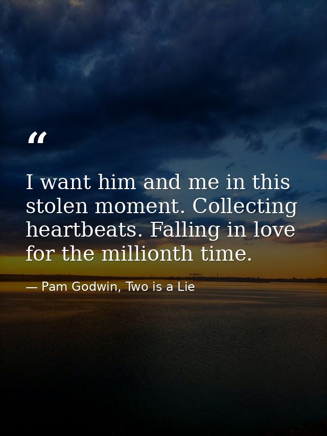 I want him and me in this stolen moment. Collecting heartbeats. Falling in love for the millionth time. — Pam Godwin, Two is a Lie