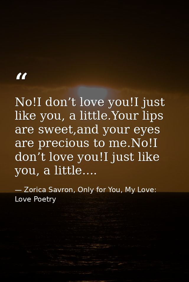 No!I don’t love you!I just like you, a little.Your lips are sweet,and your eyes are precious to me.No!I don’t love you!I — Zorica Savron, Only for You, My Love: Love Poetry