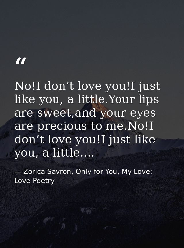 No!I don’t love you!I just like you, a little.Your lips are sweet,and your eyes are precious to me.No!I don’t love you!I — Zorica Savron, Only for You, My Love: Love Poetry