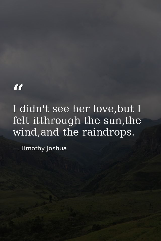I didn't see her love,but I felt itthrough the sun,the wind,and the raindrops. — Timothy Joshua