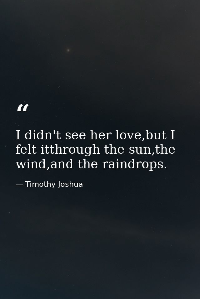 I didn't see her love,but I felt itthrough the sun,the wind,and the raindrops. — Timothy Joshua