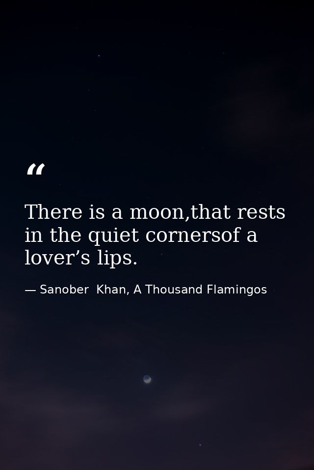 There is a moon,that rests in the quiet cornersof a lover’s lips. — Sanober  Khan, A Thousand Flamingos