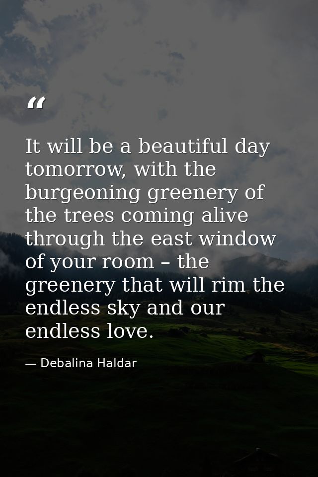 It will be a beautiful day tomorrow, with the burgeoning greenery of the trees coming alive through the east window of y — Debalina Haldar