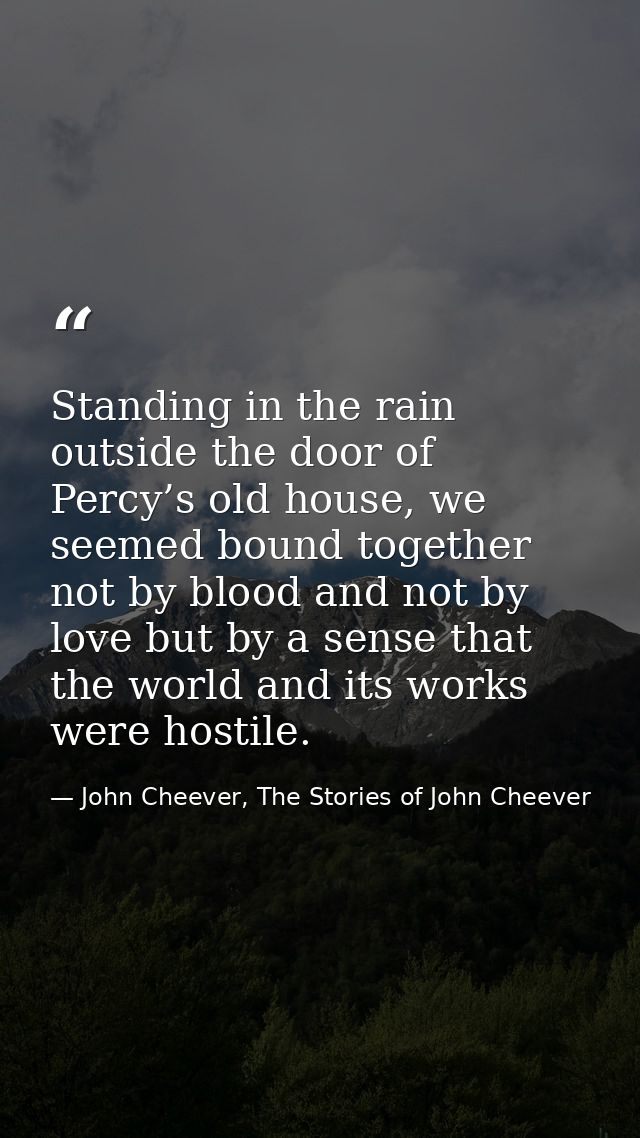 Standing in the rain outside the door of Percy’s old house, we seemed bound together not by blood and not by love but by — John Cheever, The Stories of John Cheever