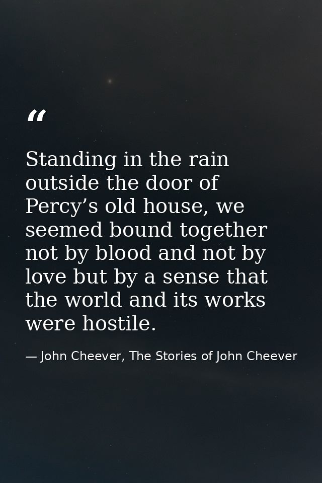 Standing in the rain outside the door of Percy’s old house, we seemed bound together not by blood and not by love but by — John Cheever, The Stories of John Cheever