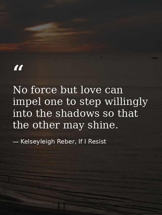 No force but love can impel one to step willingly into the shadows so that the other may shine. — Kelseyleigh Reber, If I Resist