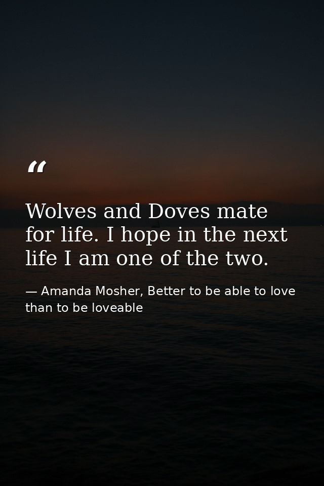 Wolves and Doves mate for life. I hope in the next life I am one of the two. — Amanda Mosher, Better to be able to love than to be loveable