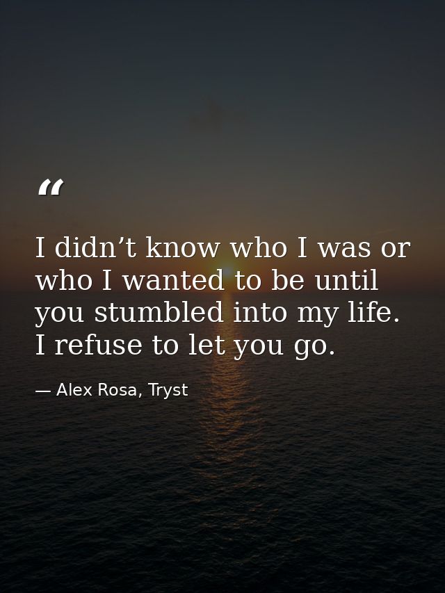 I didn’t know who I was or who I wanted to be until you stumbled into my life. I refuse to let you go. — Alex Rosa, Tryst