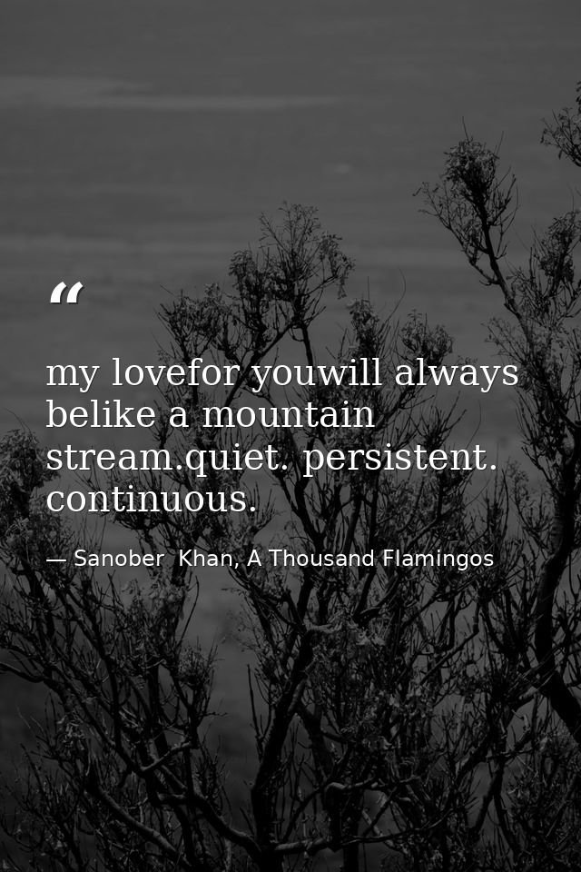 my lovefor youwill always belike a mountain stream.quiet. persistent. continuous. — Sanober  Khan, A Thousand Flamingos