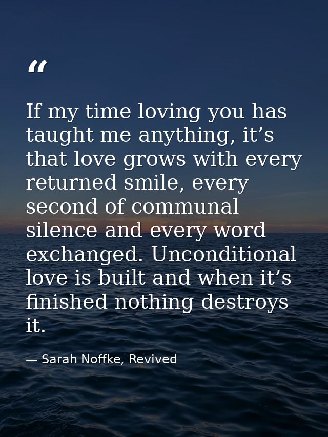 If my time loving you has taught me anything, it’s that love grows with every returned smile, every second of communal s — Sarah Noffke, Revived