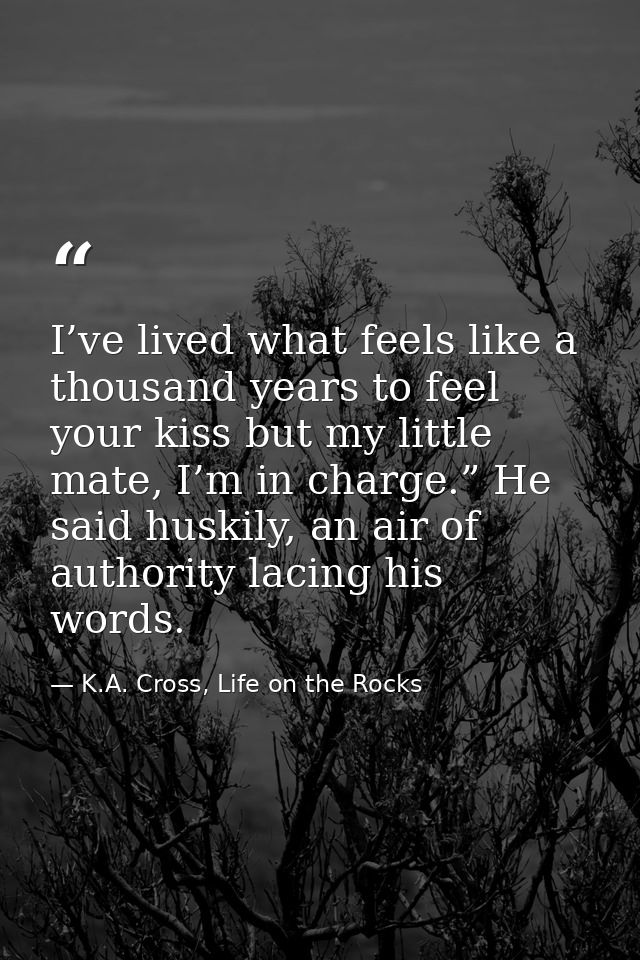 I’ve lived what feels like a thousand years to feel your kiss but my little mate, I’m in charge.” He said huskily, an ai — K.A. Cross, Life on the Rocks