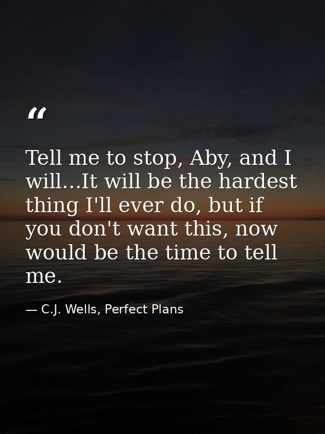 Tell me to stop, Aby, and I will...It will be the hardest thing I'll ever do, but if you don't want this, now would be t — C.J. Wells, Perfect Plans
