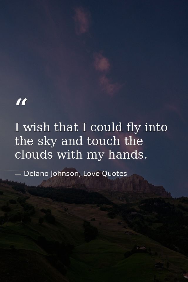 I wish that I could fly into the sky and touch the clouds with my hands. — Delano Johnson, Love Quotes