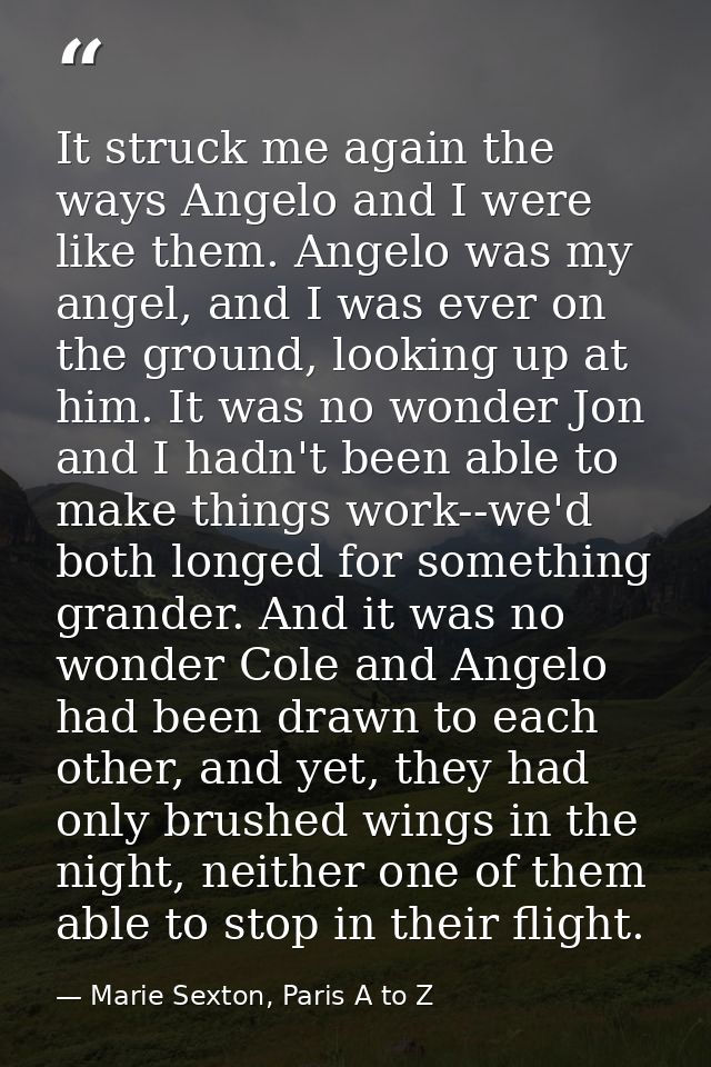 It struck me again the ways Angelo and I were like them. Angelo was my angel, and I was ever on the ground, looking up a — Marie Sexton, Paris A to Z
