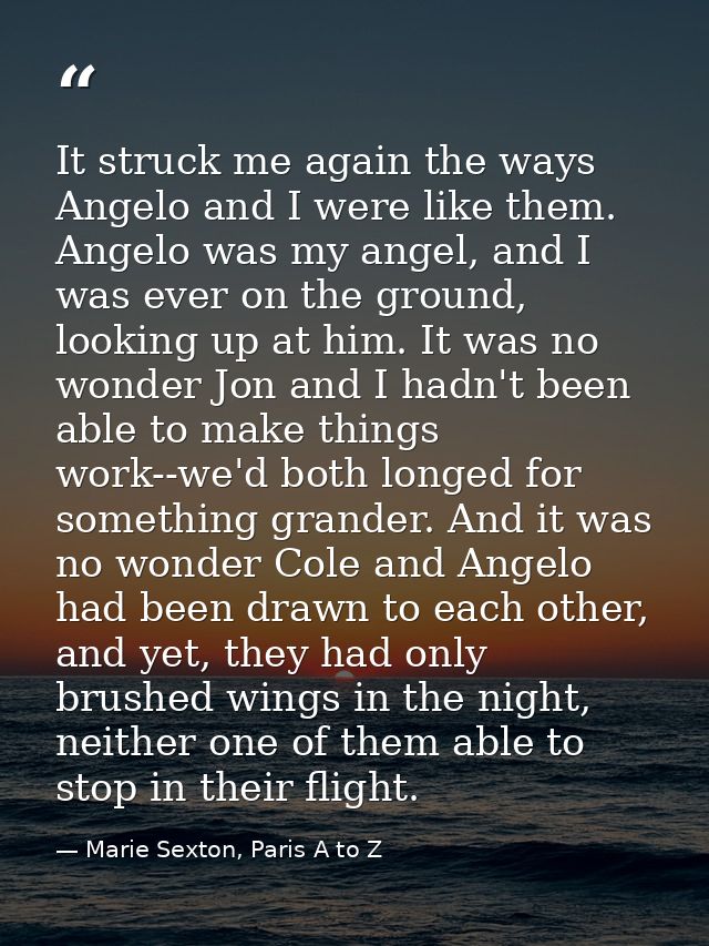 It struck me again the ways Angelo and I were like them. Angelo was my angel, and I was ever on the ground, looking up a — Marie Sexton, Paris A to Z