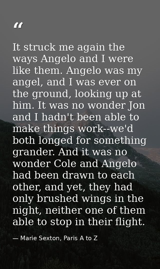 It struck me again the ways Angelo and I were like them. Angelo was my angel, and I was ever on the ground, looking up a — Marie Sexton, Paris A to Z