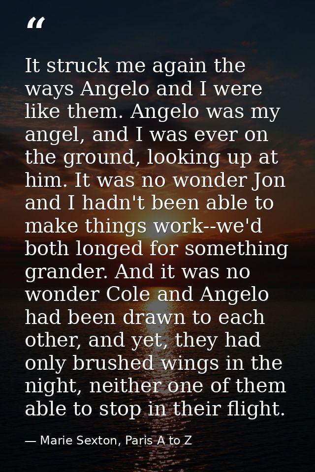 It struck me again the ways Angelo and I were like them. Angelo was my angel, and I was ever on the ground, looking up a — Marie Sexton, Paris A to Z