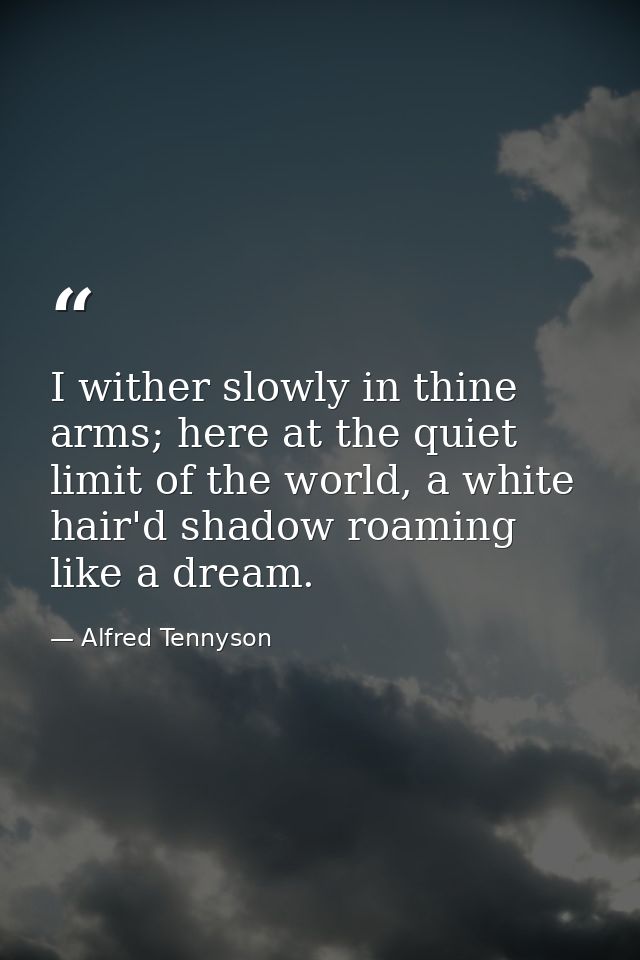 I wither slowly in thine arms; here at the quiet limit of the world, a white hair'd shadow roaming like a dream. — Alfred Tennyson