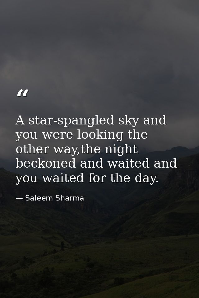 A star-spangled sky and you were looking the other way,the night beckoned and waited and you waited for the day. — Saleem Sharma