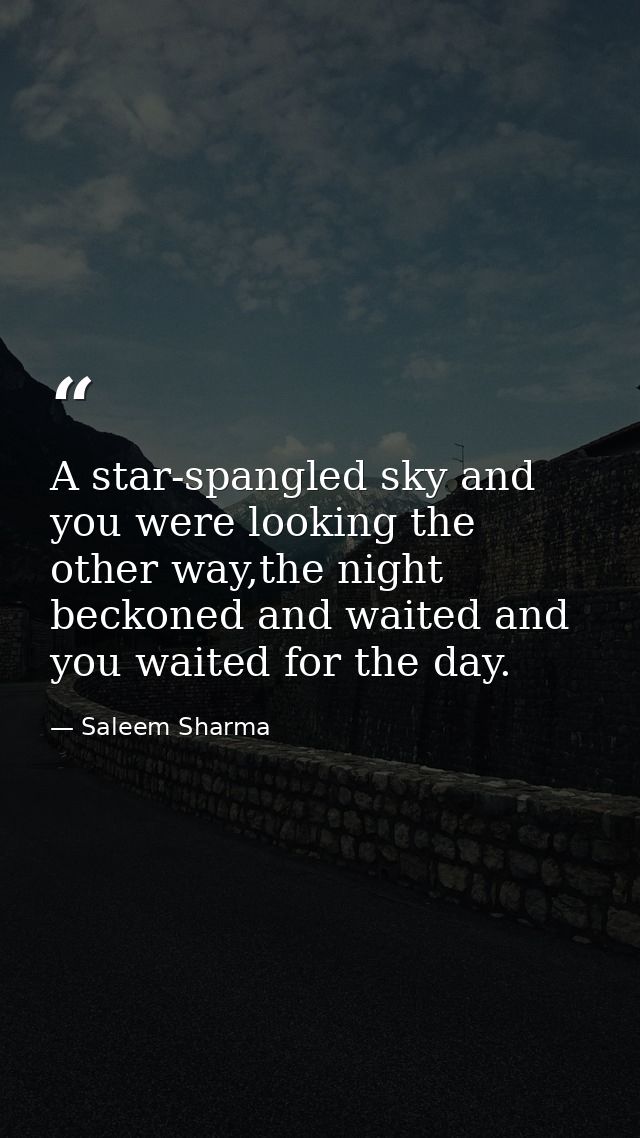 A star-spangled sky and you were looking the other way,the night beckoned and waited and you waited for the day. — Saleem Sharma