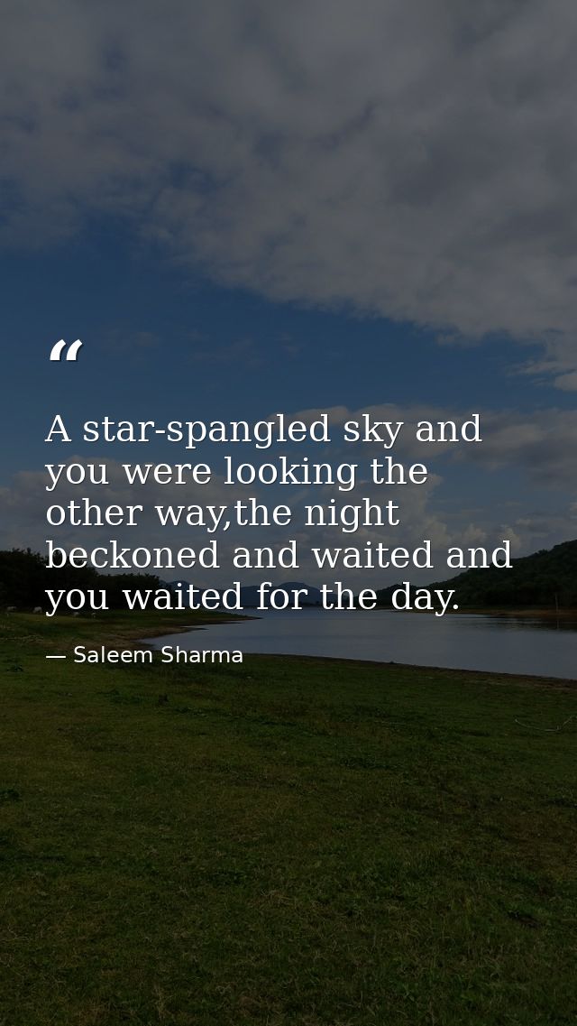 A star-spangled sky and you were looking the other way,the night beckoned and waited and you waited for the day. — Saleem Sharma