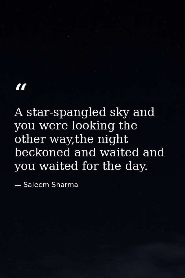 A star-spangled sky and you were looking the other way,the night beckoned and waited and you waited for the day. — Saleem Sharma