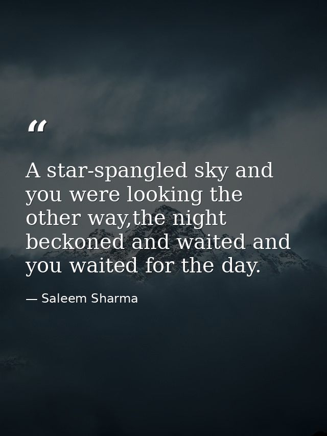 A star-spangled sky and you were looking the other way,the night beckoned and waited and you waited for the day. — Saleem Sharma