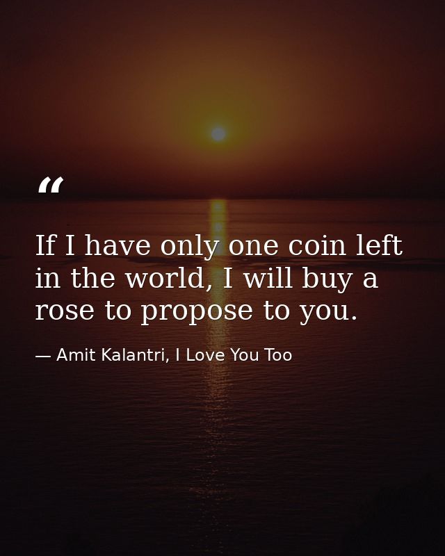 If I have only one coin left in the world, I will buy a rose to propose to you. — Amit Kalantri, I Love You Too