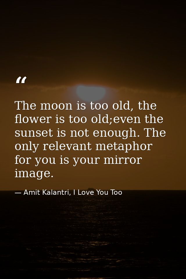 The moon is too old, the flower is too old;even the sunset is not enough. The only relevant metaphor for you is your mir — Amit Kalantri, I Love You Too