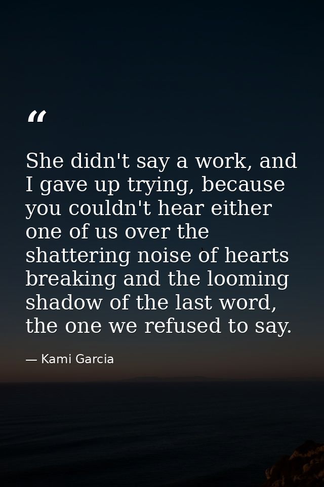 She didn't say a work, and I gave up trying, because you couldn't hear either one of us over the shattering noise of hea — Kami Garcia