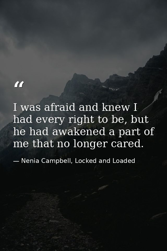 I was afraid and knew I had every right to be, but he had awakened a part of me that no longer cared. — Nenia Campbell, Locked and Loaded
