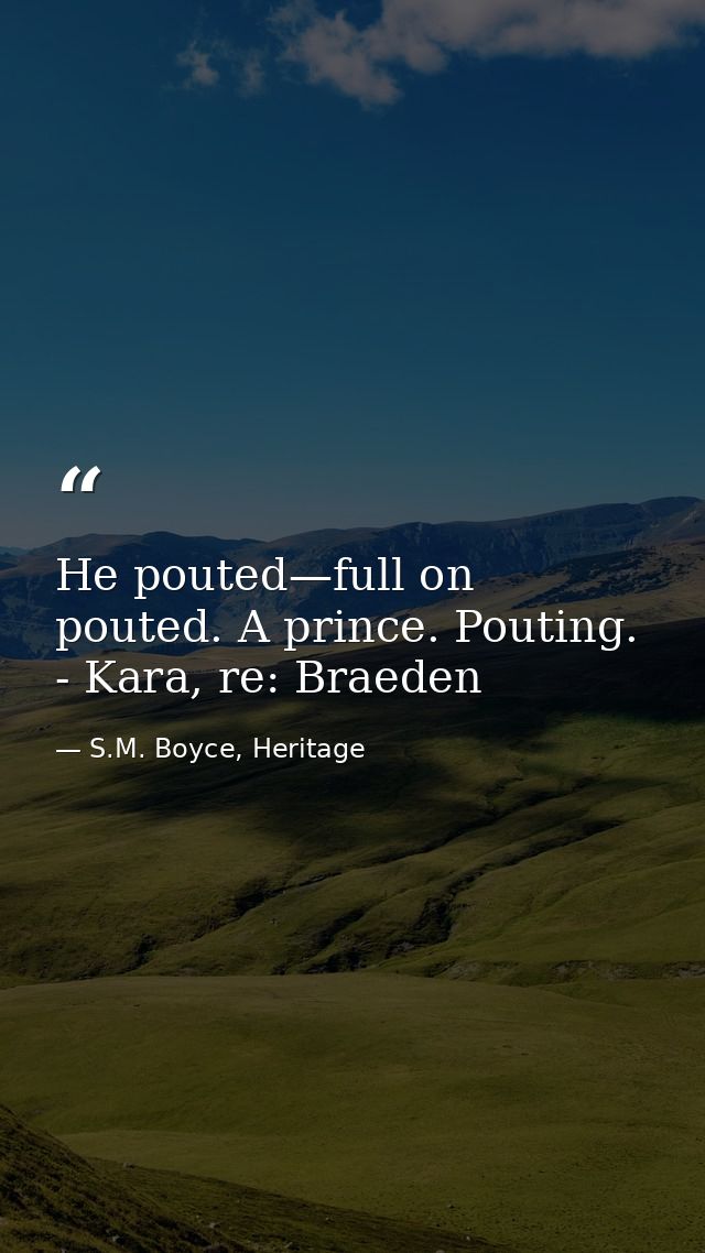 He pouted—full on pouted. A prince. Pouting. - Kara, re: Braeden — S.M. Boyce, Heritage