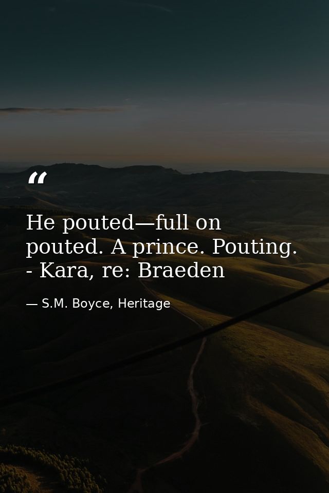 He pouted—full on pouted. A prince. Pouting. - Kara, re: Braeden — S.M. Boyce, Heritage
