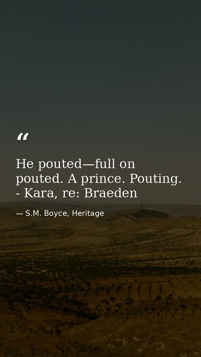 He pouted—full on pouted. A prince. Pouting. - Kara, re: Braeden — S.M. Boyce, Heritage