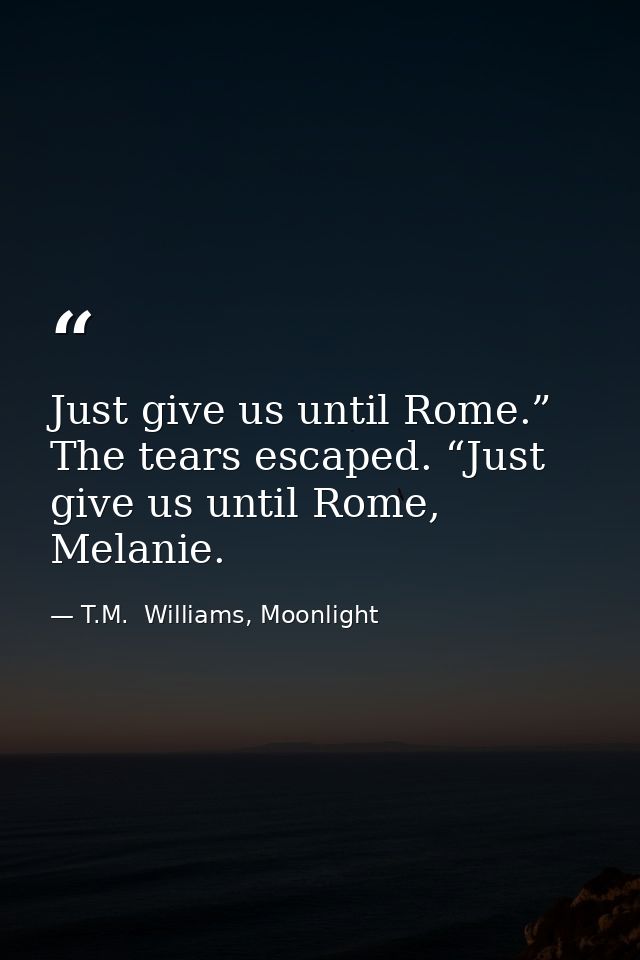 Just give us until Rome.” The tears escaped. “Just give us until Rome, Melanie. — T.M.  Williams, Moonlight