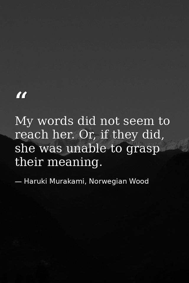 My words did not seem to reach her. Or, if they did, she was unable to grasp their meaning. — Haruki Murakami, Norwegian Wood