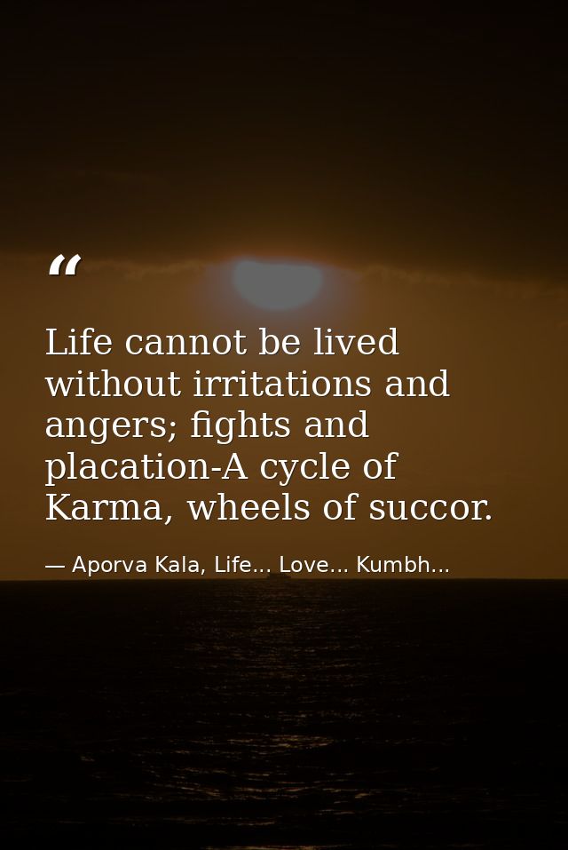 Life cannot be lived without irritations and angers; fights and placation-A cycle of Karma, wheels of succor. — Aporva Kala, Life... Love... Kumbh...