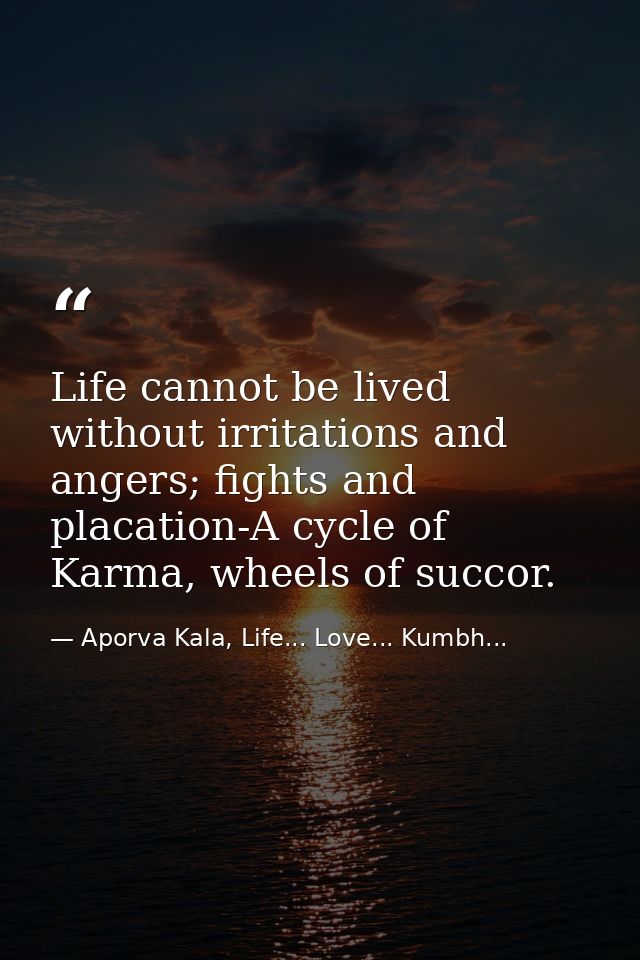 Life cannot be lived without irritations and angers; fights and placation-A cycle of Karma, wheels of succor. — Aporva Kala, Life... Love... Kumbh...