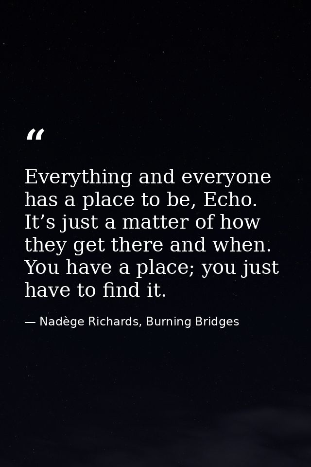 Everything and everyone has a place to be, Echo. It’s just a matter of how they get there and when. You have a place; yo — Nadège Richards, Burning Bridges