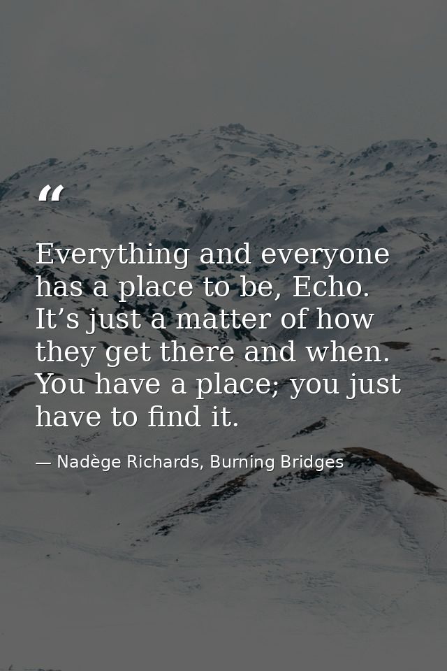Everything and everyone has a place to be, Echo. It’s just a matter of how they get there and when. You have a place; yo — Nadège Richards, Burning Bridges