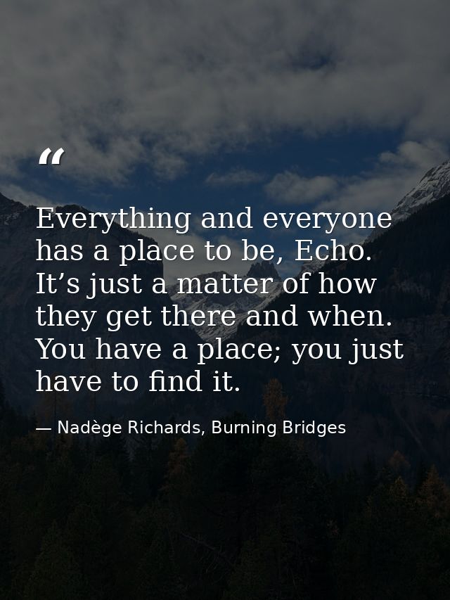 Everything and everyone has a place to be, Echo. It’s just a matter of how they get there and when. You have a place; yo — Nadège Richards, Burning Bridges