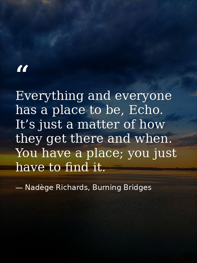Everything and everyone has a place to be, Echo. It’s just a matter of how they get there and when. You have a place; yo — Nadège Richards, Burning Bridges