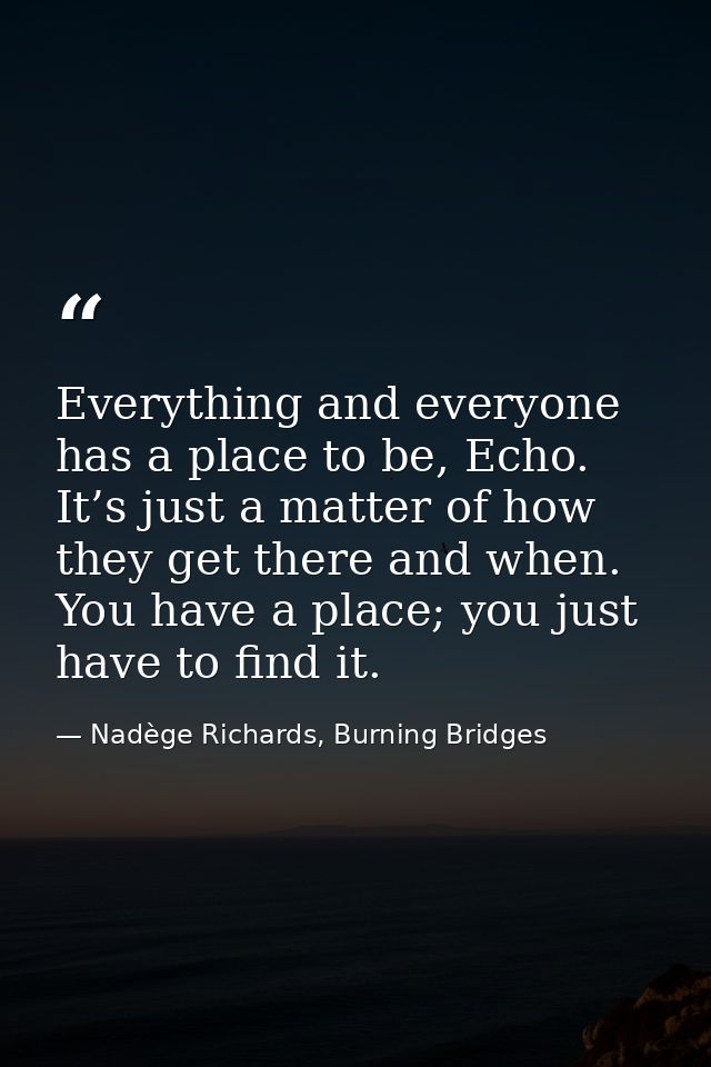 Everything and everyone has a place to be, Echo. It’s just a matter of how they get there and when. You have a place; yo — Nadège Richards, Burning Bridges