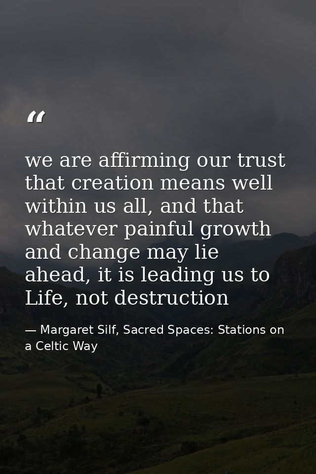 we are affirming our trust that creation means well within us all, and that whatever painful growth and change may lie a — Margaret Silf, Sacred Spaces: Stations on a Celtic Way