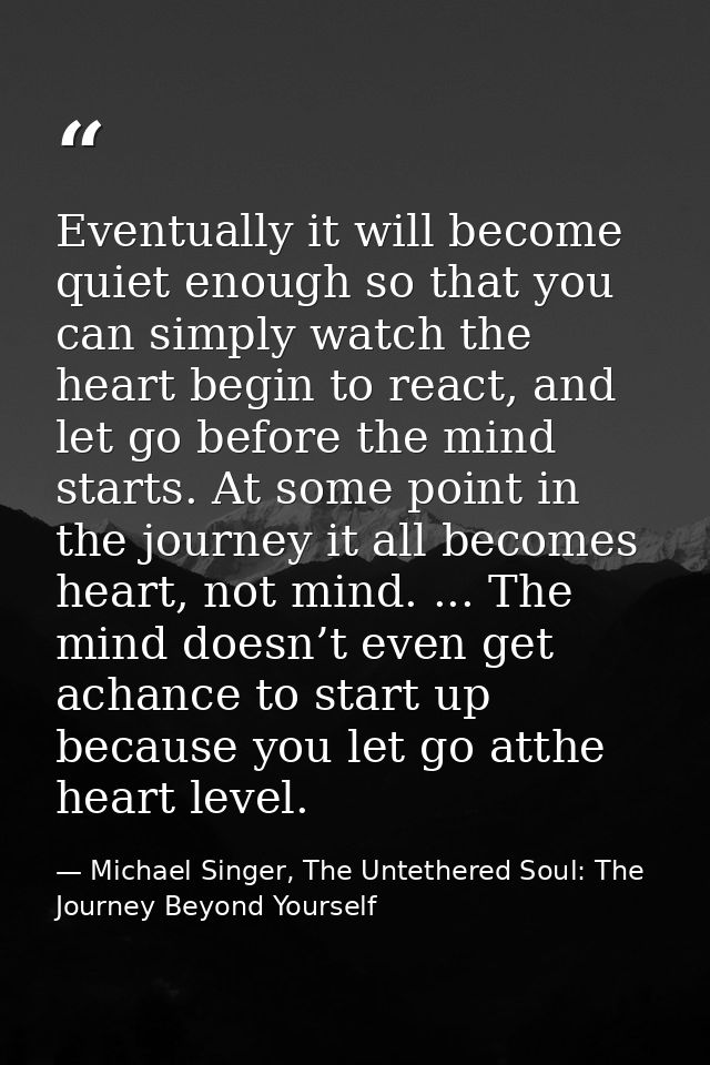 Eventually it will become quiet enough so that you can simply watch the heart begin to react, and let go before the mind — Michael Singer, The Untethered Soul: The Journey Beyond Yourself