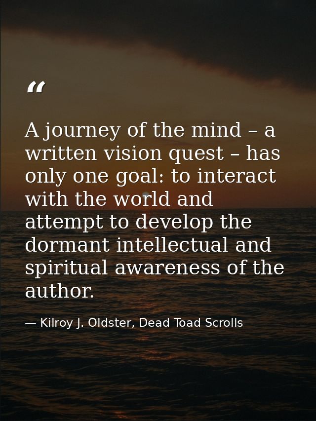 A journey of the mind – a written vision quest – has only one goal: to interact with the world and attempt to develop th — Kilroy J. Oldster, Dead Toad Scrolls
