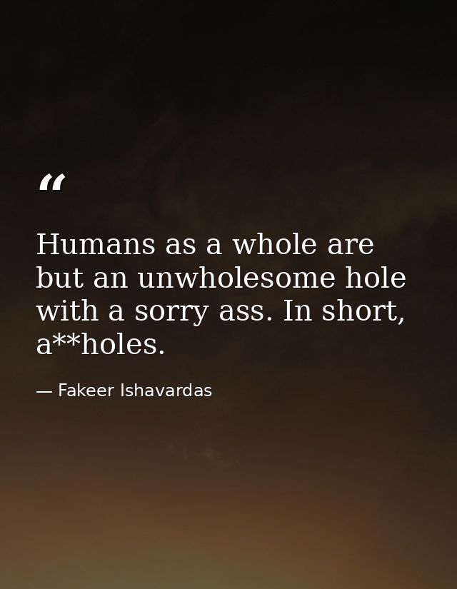 Humans as a whole are but an unwholesome hole with a sorry ass. In short, a**holes. — Fakeer Ishavardas