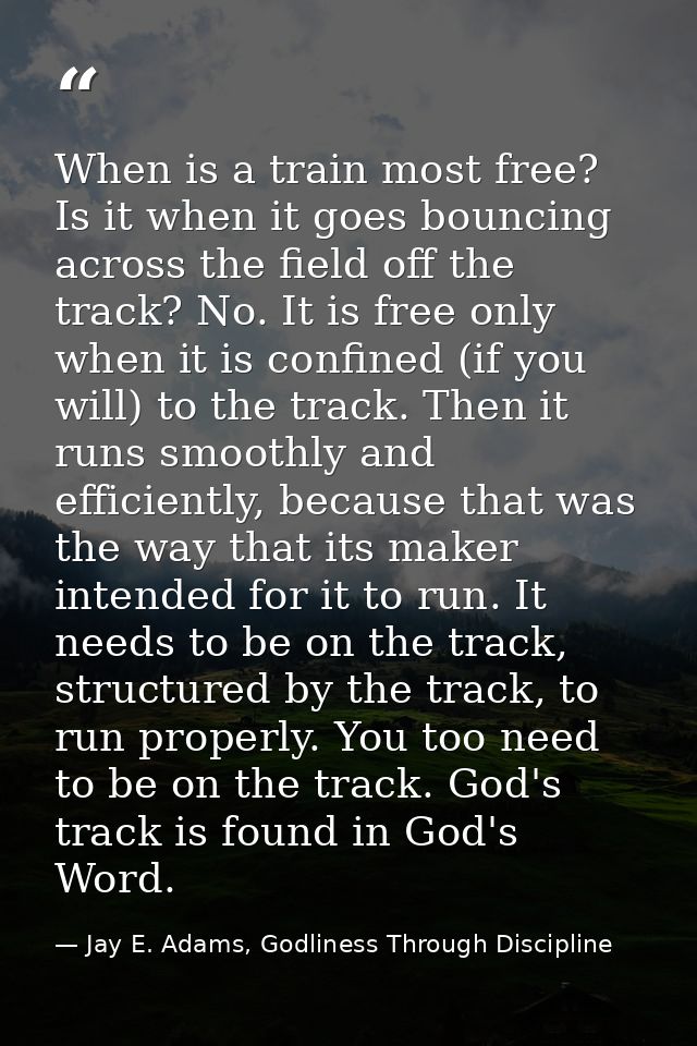 When is a train most free? Is it when it goes bouncing across the field off the track? No. It is free only when it is co — Jay E. Adams, Godliness Through Discipline
