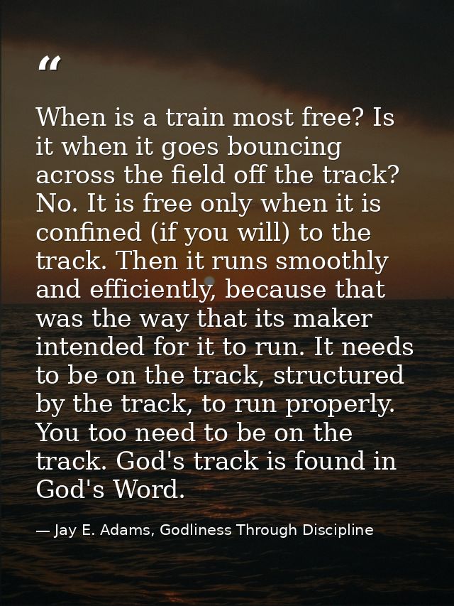 When is a train most free? Is it when it goes bouncing across the field off the track? No. It is free only when it is co — Jay E. Adams, Godliness Through Discipline