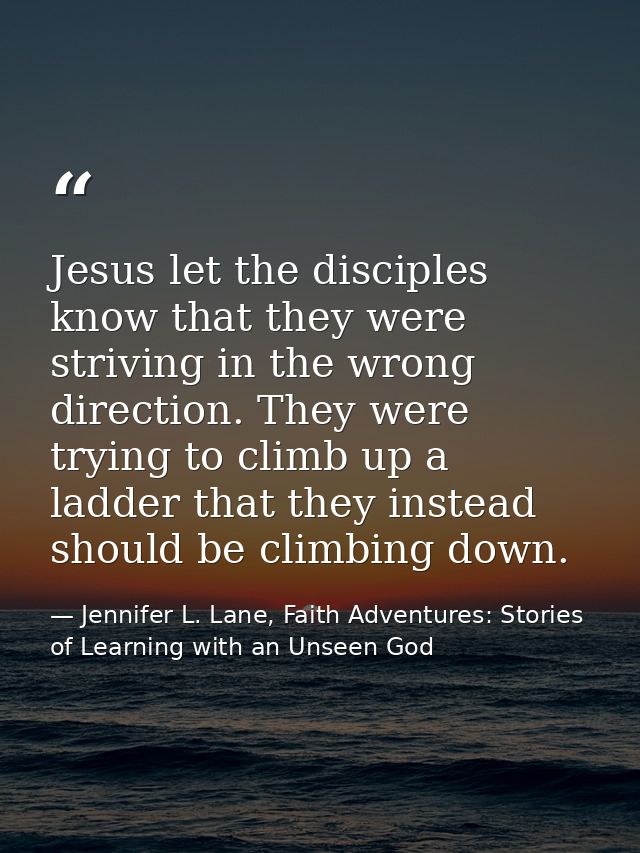 Jesus let the disciples know that they were striving in the wrong direction. They were trying to climb up a ladder that  — Jennifer L. Lane, Faith Adventures: Stories of Learning with an Unseen God